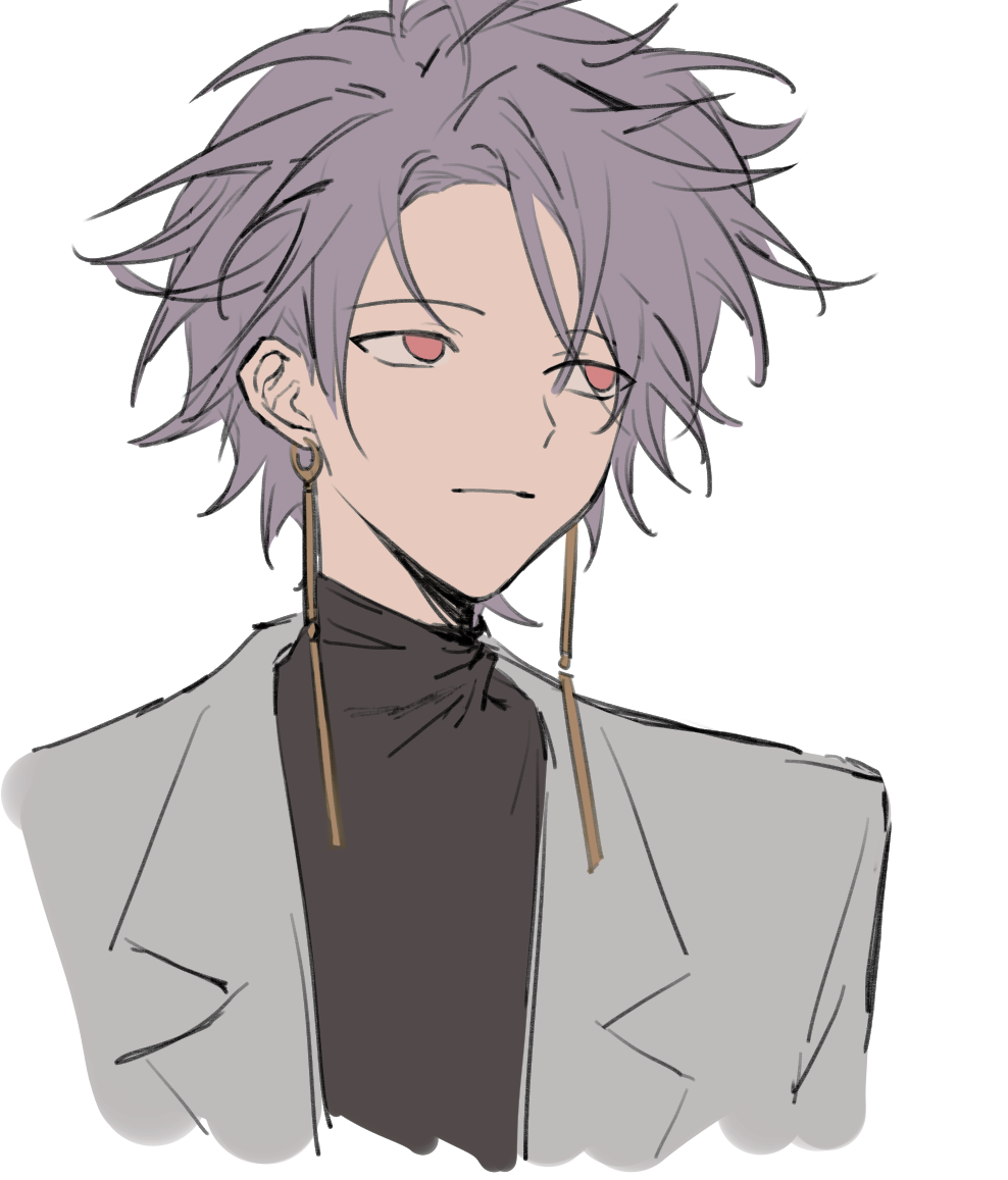 1boy, black_shirt, chinese_commentary, closed_mouth, commentary_request, cropped_torso, earrings, eyes_visible_through_hair