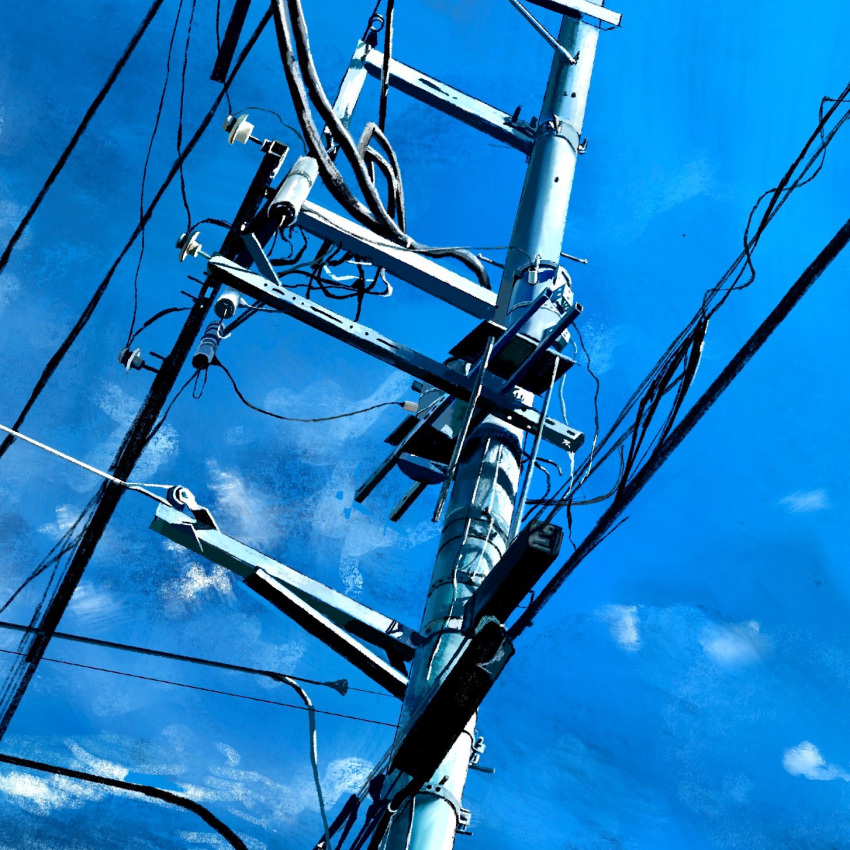blue_sky, clouds, day, highres, no_humans, original, outdoors, power_lines