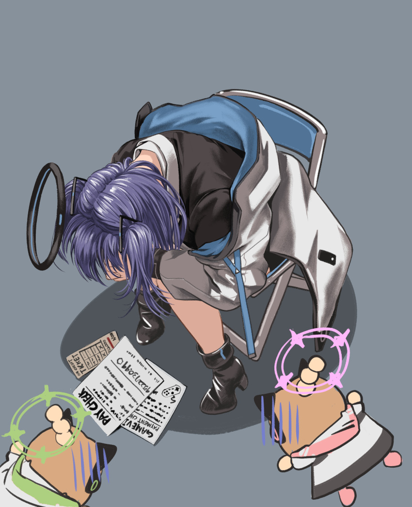 3girls, absurdres, animal_ear_headphones, animal_ears, black_footwear, black_halo, blue_archive, boots