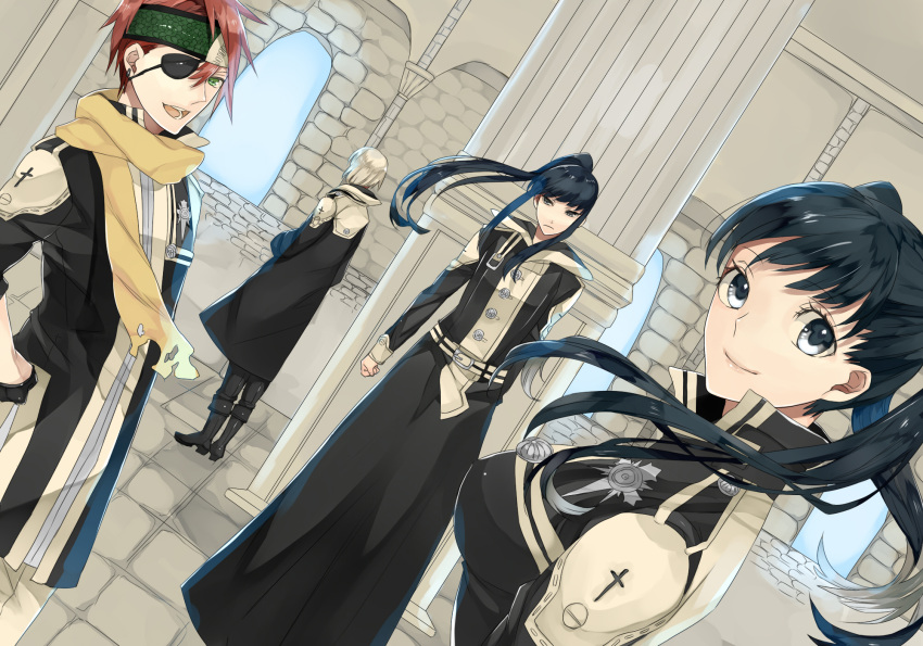 bad_id, black_hair, d.gray-man, eyepatch, highres, kanda_yuu, lavi, lenalee_lee