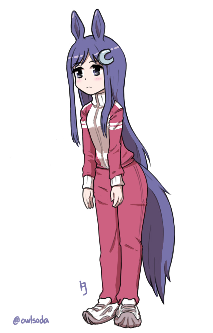 1girl, anima_yell!, animal_ears, arima_hizume, blush, commentary, full_body, hair_ornament
