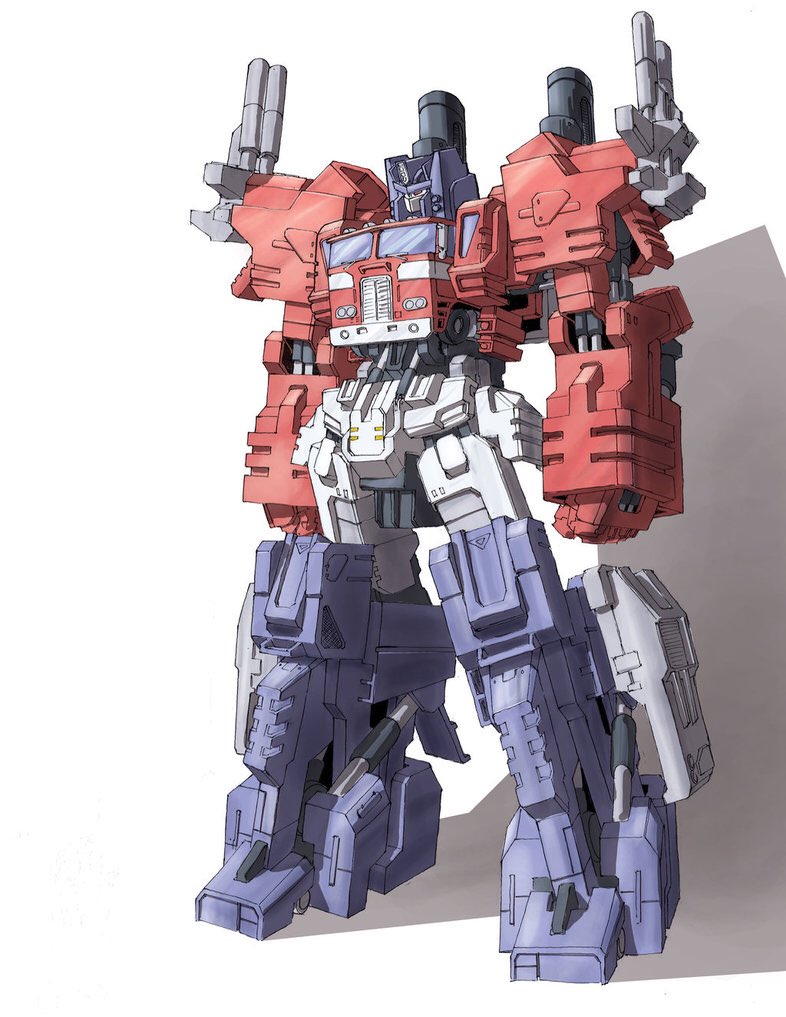 helmet, humanoid_robot, mask, mecha, motor_vehicle, mouth_mask, no_humans, optimus_prime, powermaster_optimus_prime, robot, science_fiction, semi_truck, super_robot, tgping, transformers, transformers_(marvel), truck, white_background, yellow_eyes
