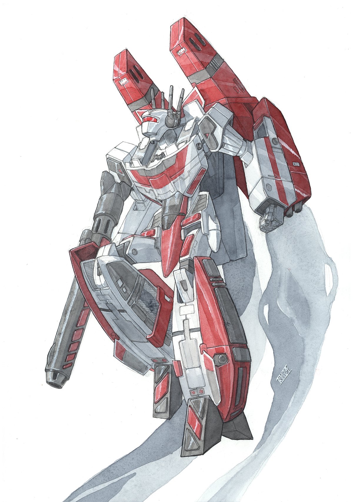 aerialbot, assault_visor, gun, highres, humanoid_robot, jetfire, jetpack, machine, mecha, rifle, robot, science_fiction, smoke, solo, tgping, transformers, weapon