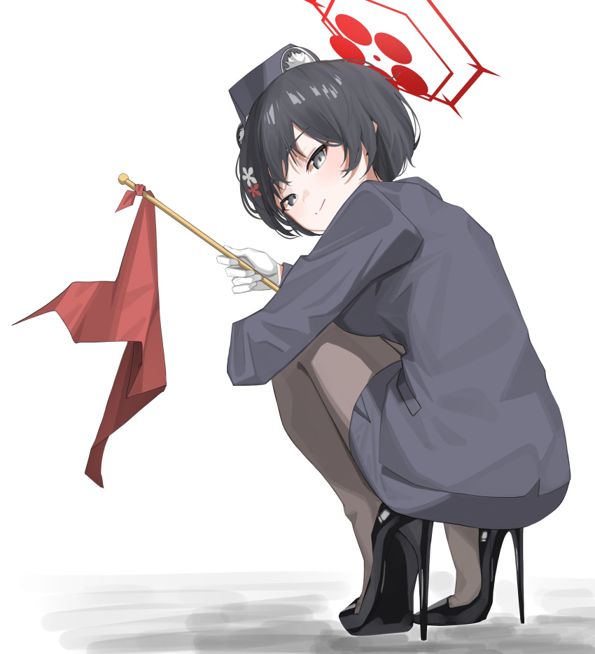 1girl, absurdres, animal_ear_fluff, animal_ears, black_footwear, black_hair, black_hat, black_pantyhose