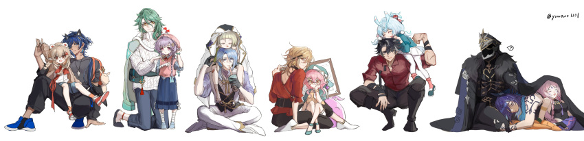 6+boys, 6+girls, ?, absurdres, alternate_costume, alternate_hairstyle, animal_around_neck, animal_ears