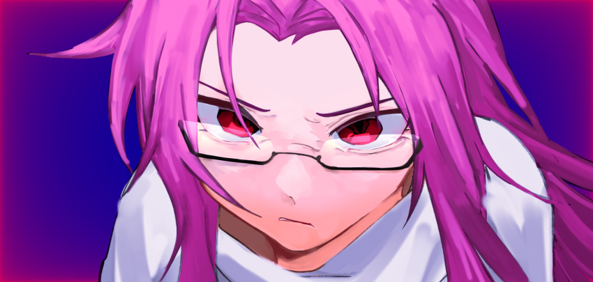 1boy, black-framed_eyewear, blue_background, curtained_hair, glasses, hatsutori_hajime, highres, jiehaitangsha