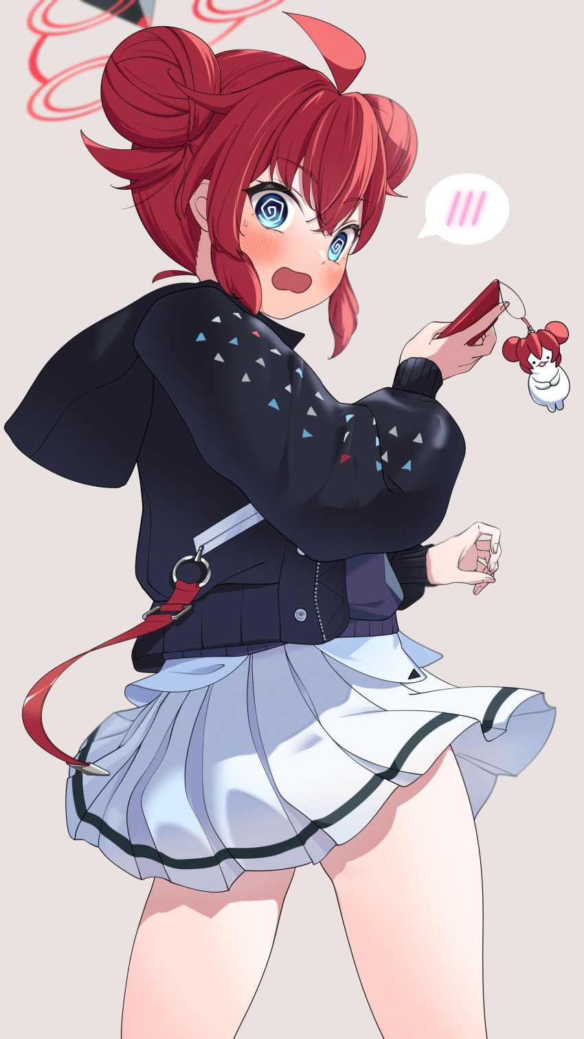 1girl, @_@, absurdres, ahoge, black_hoodie, blue_archive, blue_eyes, blush