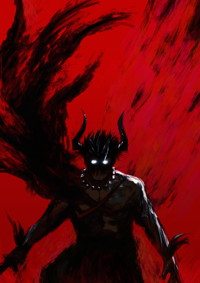 1boy, absurdres, bead_necklace, beads, black_clover, black_hair, black_horns, crain1art