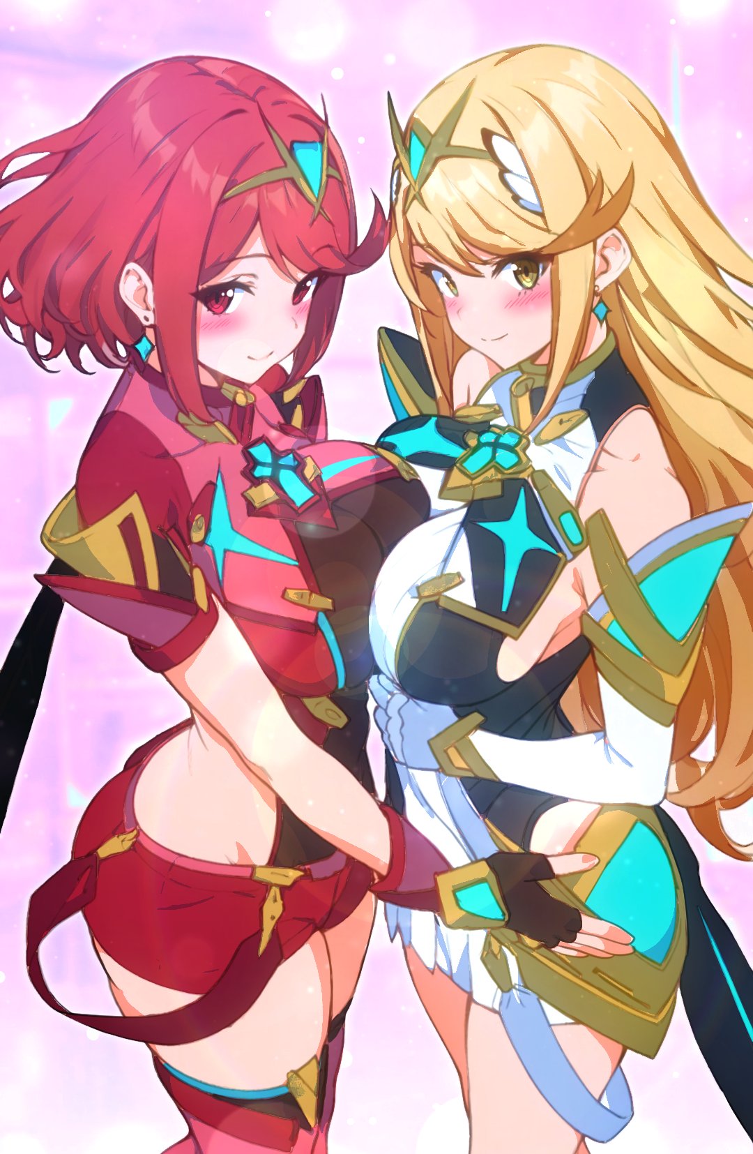 2girls, ass, asymmetrical_docking, breast_press, breasts, breasts_squeezed_together, chest_jewel, dress