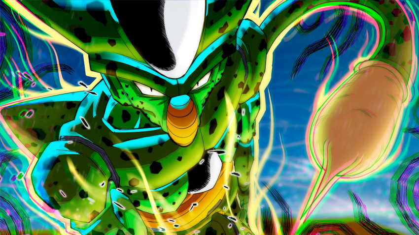 1other, blue_background, blurry, blurry_background, closed_mouth, colored_skin, depth_of_field, dragon_ball