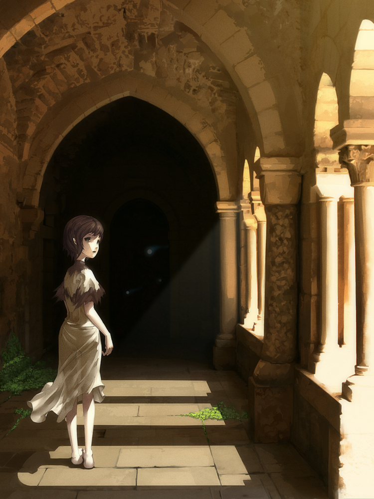 barefoot, brown_hair, dark, dress, ico, ico_(game), jiro_(ninetysix), looking_back