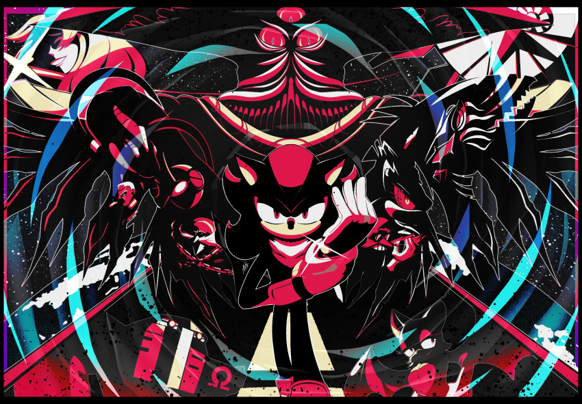 absurdres, alien, bat_wings, biolizard, black_doom, chain, chained, chaos_emerald, commander_(sonic), doom_wings, dr._eggman, e-123_omega, emerl_(sonic), extra_eyes, furry, furry_female, furry_male, gerald_robotnik, highres, horns, infinite_(sonic), looking_at_viewer, maria_robotnik, mephiles_the_dark, metal_overlord, metal_sonic, nrg_98, rouge_the_bat, shaded_face, shadow_the_hedgehog, sonic_(series), space_colony_ark, star_(sky), wings