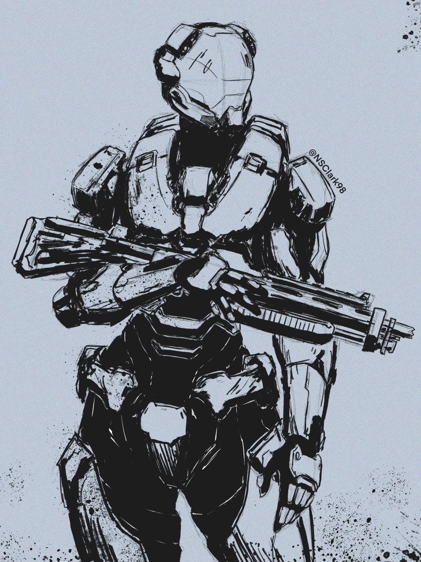 1girl, absurdres, armor, artist_name, gloves, gun, halo_(series), helmet