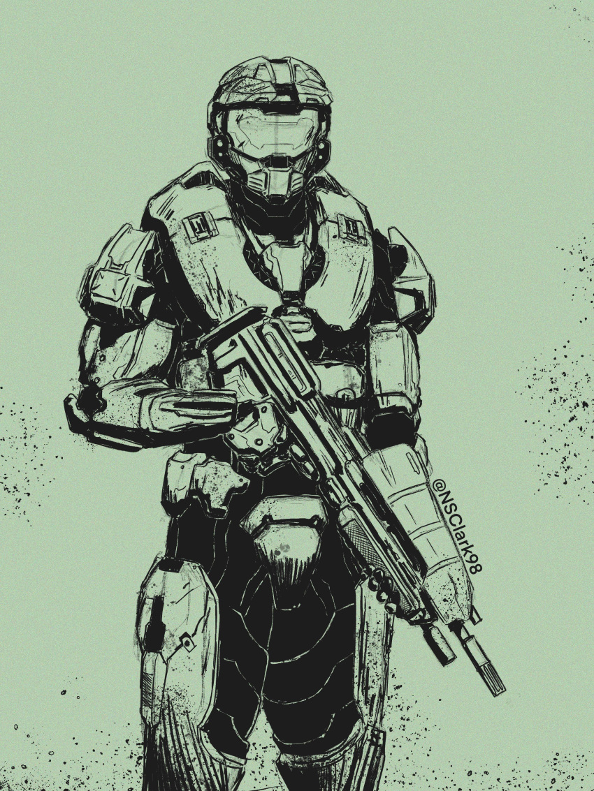 1boy, absurdres, armor, assault_rifle, assault_visor, bullpup, gloves, gun