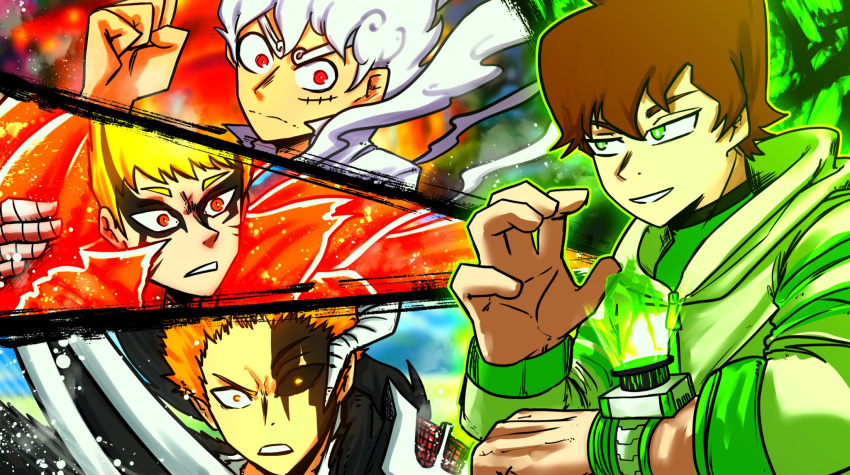 4boys, alien_x_(ben_10), armor, bandaged_hand, bandages, baryon_mode, ben_10, ben_tennyson