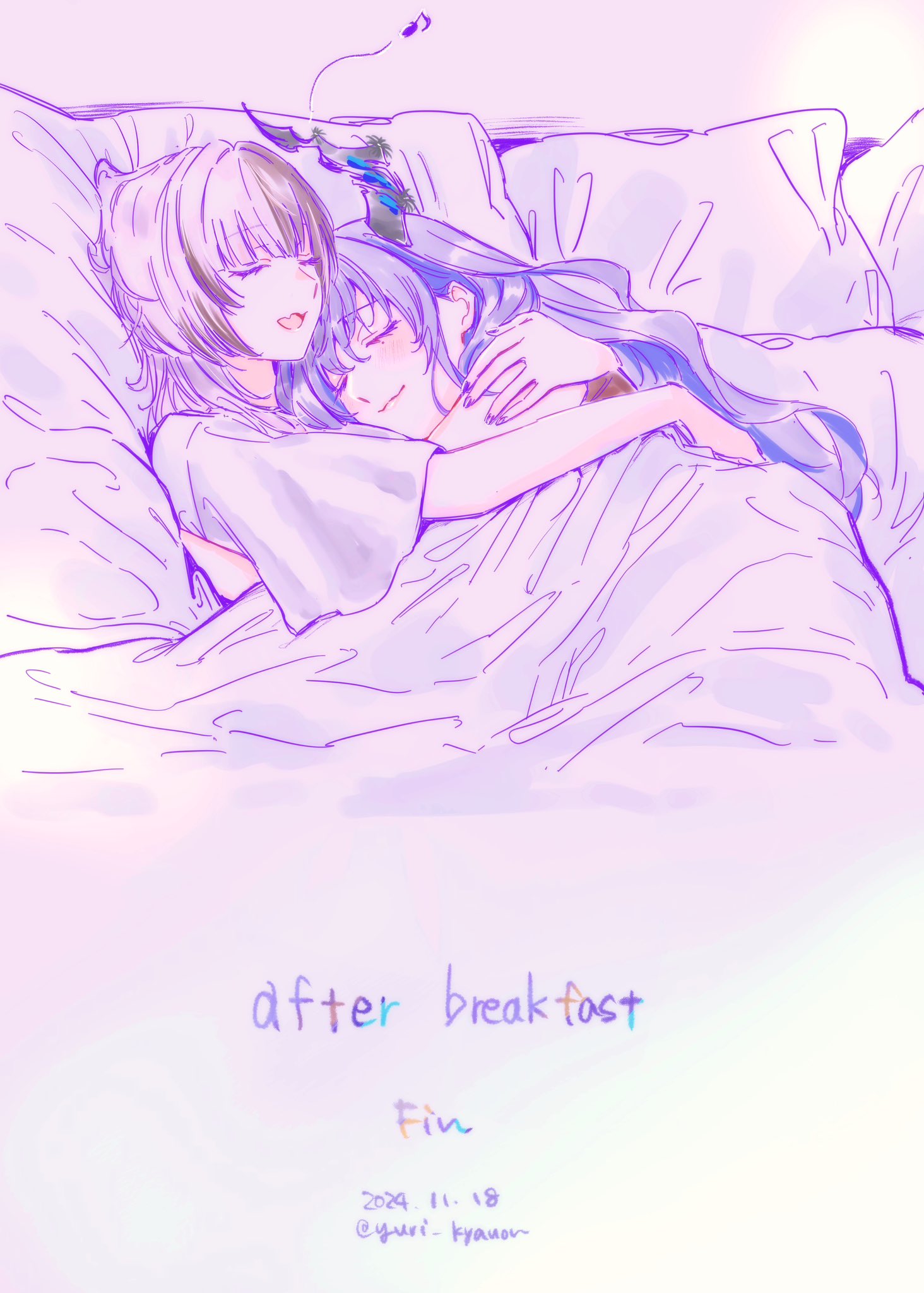 2girls, black_hair, blue_hair, blush, closed_eyes, closed_mouth, highres, hololive