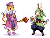 animal_ears, copyright_request, hetano_yoko_sukii, knife, lowres, pixel_art, staff, tail
