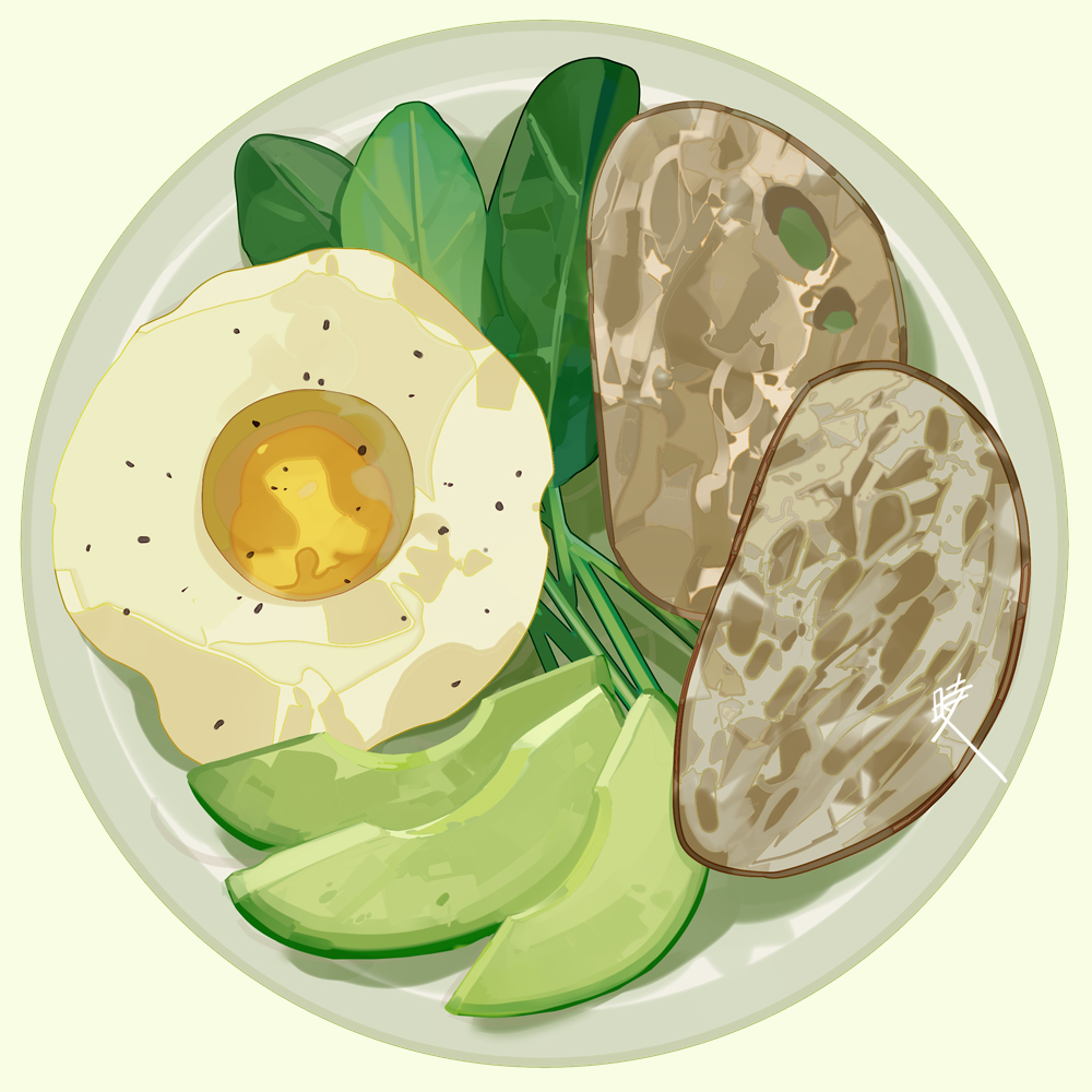 avocado, bread, commentary, egg_(food), english_commentary, food, food_focus, fried_egg
