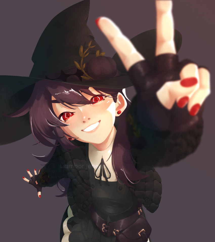 1girl, artist_name, belt_pouch, black_dress, black_gloves, black_hair, black_jacket, black_skirt