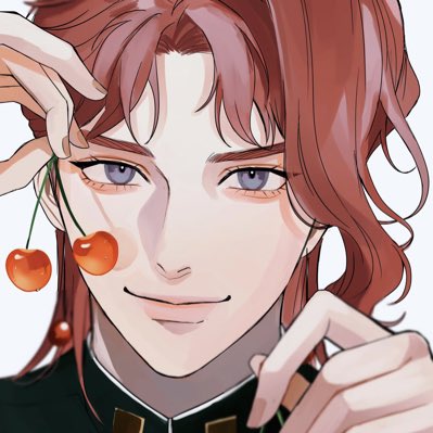 1boy, 486_pi, bishounen, blurry, cherry, cherry_earrings, closed_mouth, depth_of_field