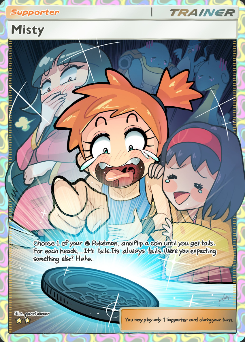3girls, 3others, articuno, bird, black_hair, blastoise, blunt_bangs, blush