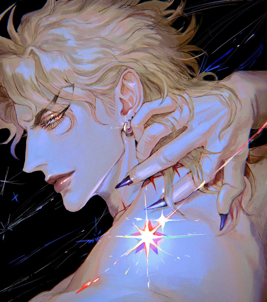 1boy, 205415, absurdres, androgynous, birthmark, bishounen, blonde_hair, dio_brando