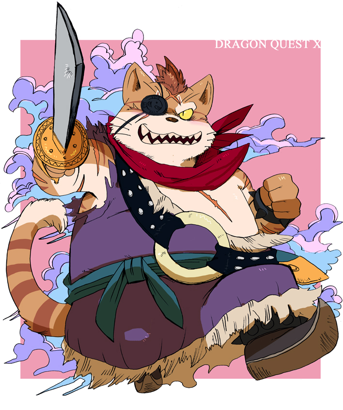 1boy, border, bracelet, cat_boy, cat_riberio, clenched_hand, commentary_request, copyright_name