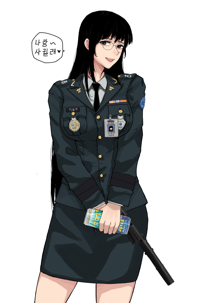 1girl, :d, absurdres, black_eyes, black_hair, black_necktie, breast_pocket, breasts