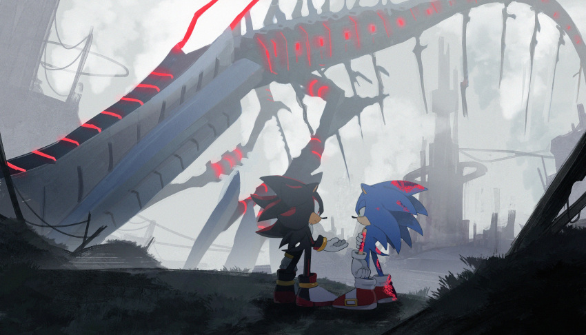 2boys, absurdres, arm_at_side, bags_under_eyes, black_fur, blue_fur, chest_fur, corruption