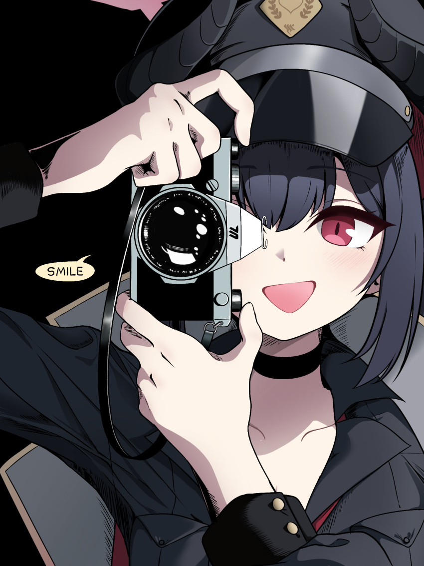 1girl, batman_(series), bigmt_kid, black_choker, black_coat, black_hair, black_hat, black_shirt