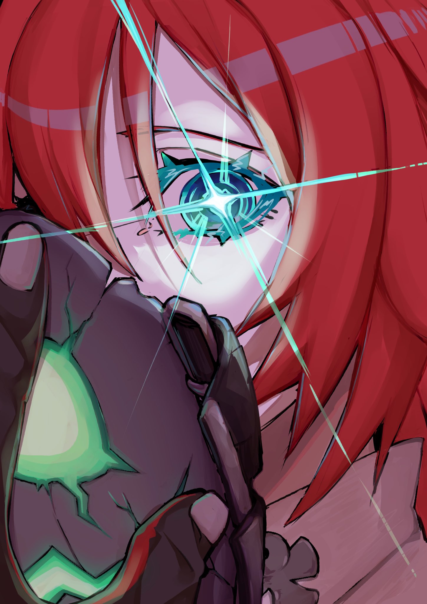 1girl, black_gloves, gloves, glowing, glowing_eye, green_eyes, guilty_gear, guilty_gear_strive