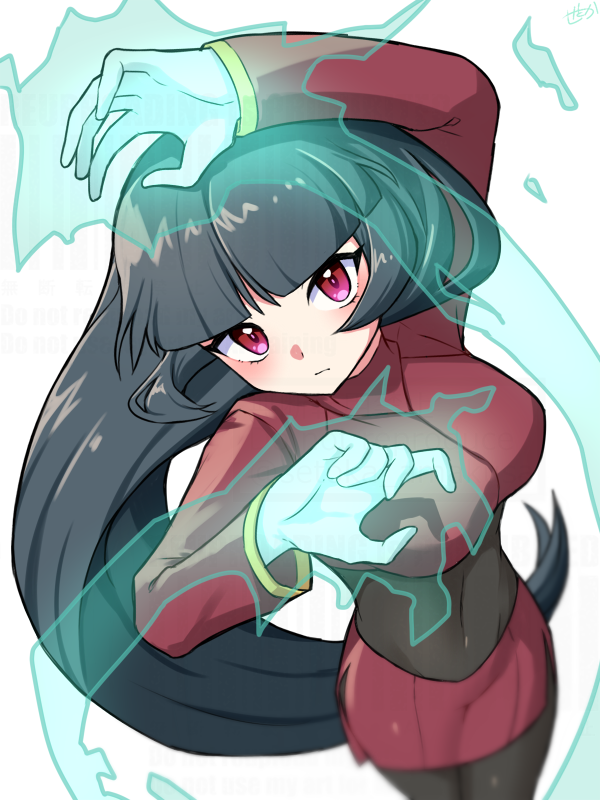 1girl, amakusa_setoka, black_bodysuit, black_hair, blunt_bangs, bodysuit, bodysuit_under_clothes, breasts