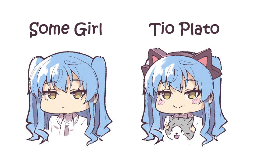 1girl, animal_ear_hairband, animal_ears, black_hairband, blue_hair, blush, cat_ear_hairband, cat_ears