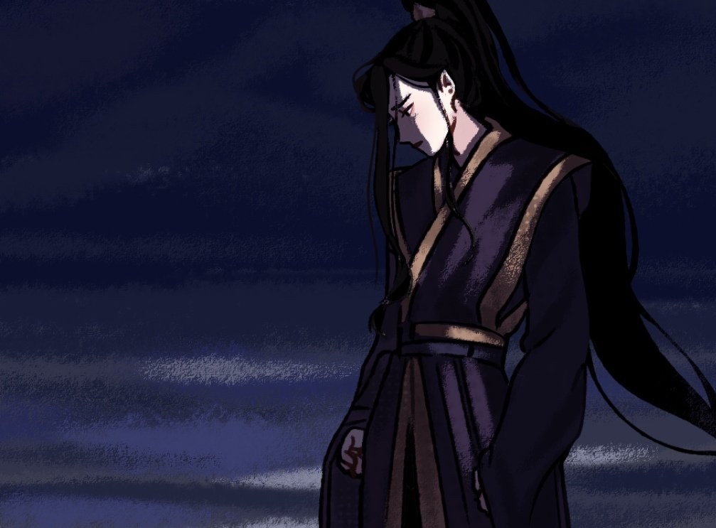 1boy, black_eyes, black_hair, blue_background, blue_sky, chinese_clothes, closed_mouth, commentary