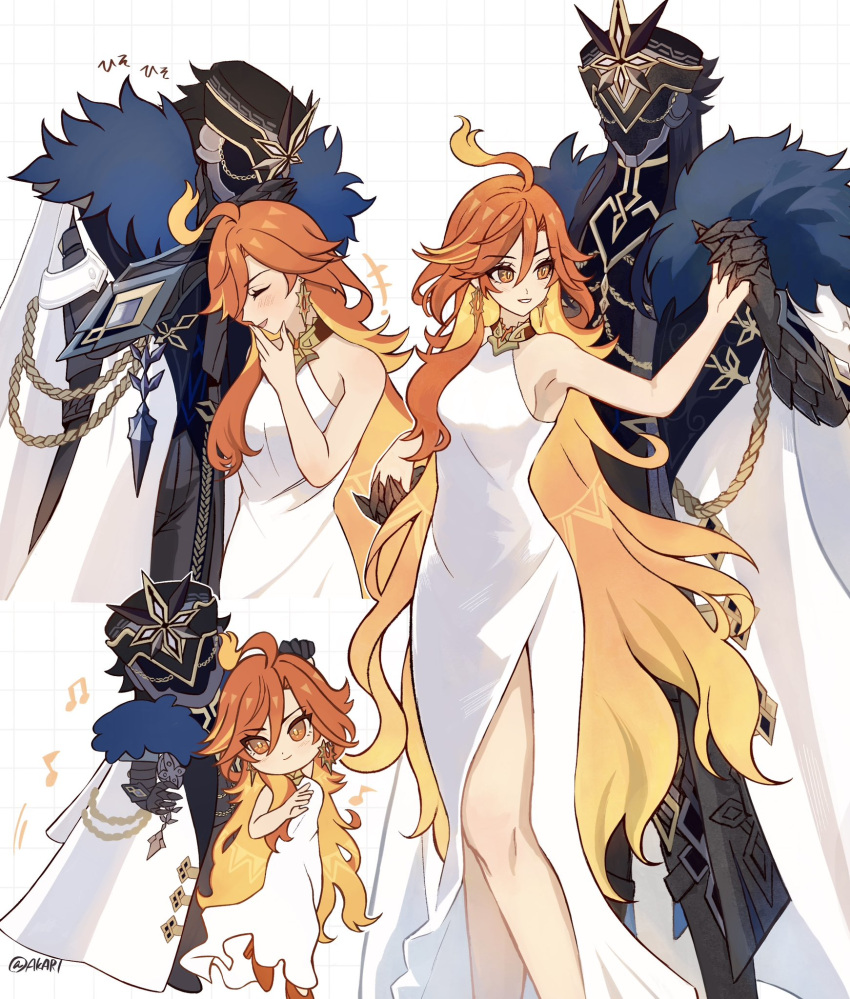 1boy, 1girl, ahoge, akari_(va_rsv_9), alternate_costume, bare_arms, bare_shoulders, black_hair