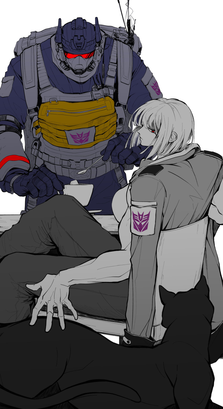 1boy, 1girl, absurdres, animal, breasts, decepticon, glowing, glowing_eyes