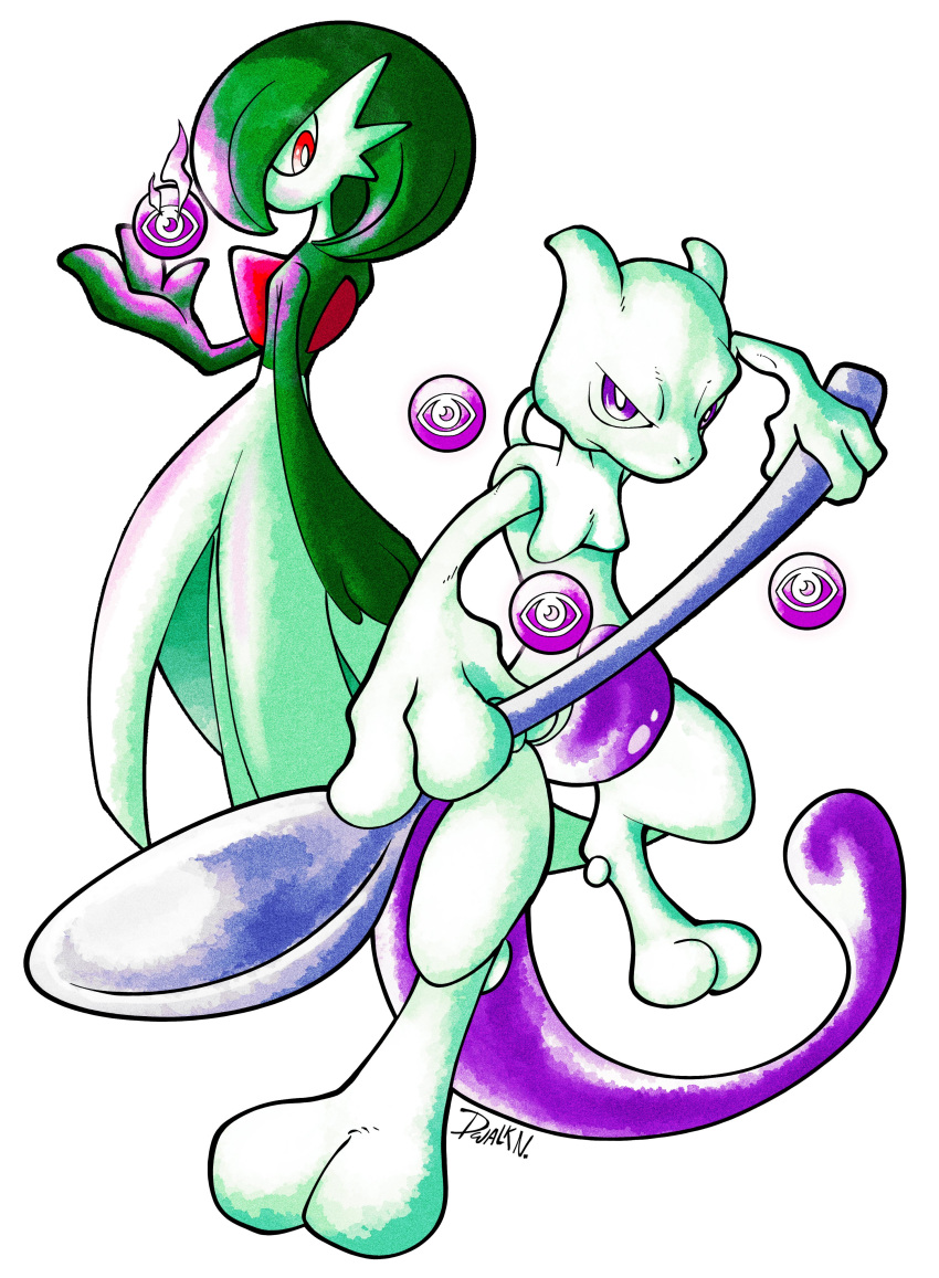 absurdres, bob_cut, colored_skin, dress, dwalkn, gardevoir, green_hair, green_skin