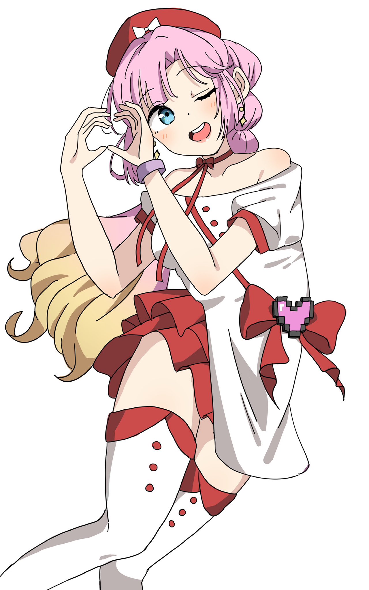 1girl, ;d, anyoji_hime, bien_(djpwjd1), blonde_hair, blue_eyes, blunt_bangs, blush