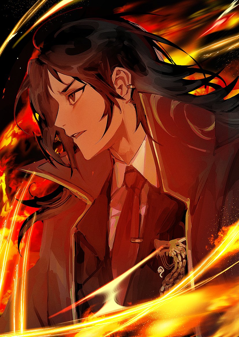 1boy, black_eyes, black_hair, black_jacket, chun_(project_moon), coat, collared_shirt, dragon_print