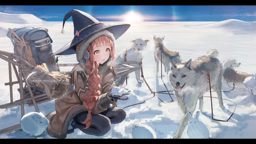 1girl, absurdres, backpack, bag, braid, commentary, commission, day