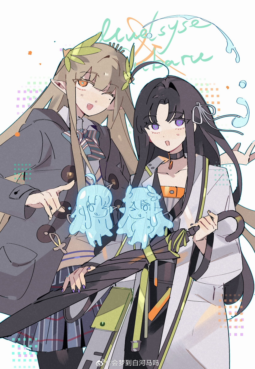2girls, absurdres, ahoge, arknights, awa_subaru, awa_subaru_(cosplay), black_choker, black_pantyhose