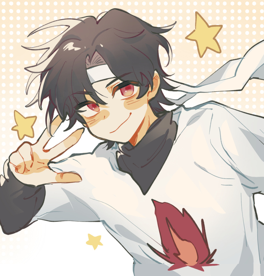 1boy, :3, animification, bishounen, black_hair, black_shirt, chinese_commentary, commentary_request