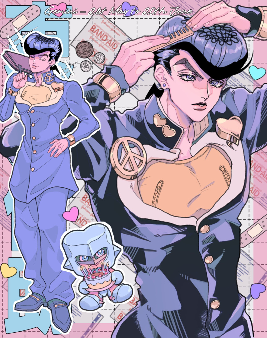 1boy, 99g_q, anchor_symbol, bishounen, black_hair, crazy_diamond, delinquent, diamond_wa_kudakenai