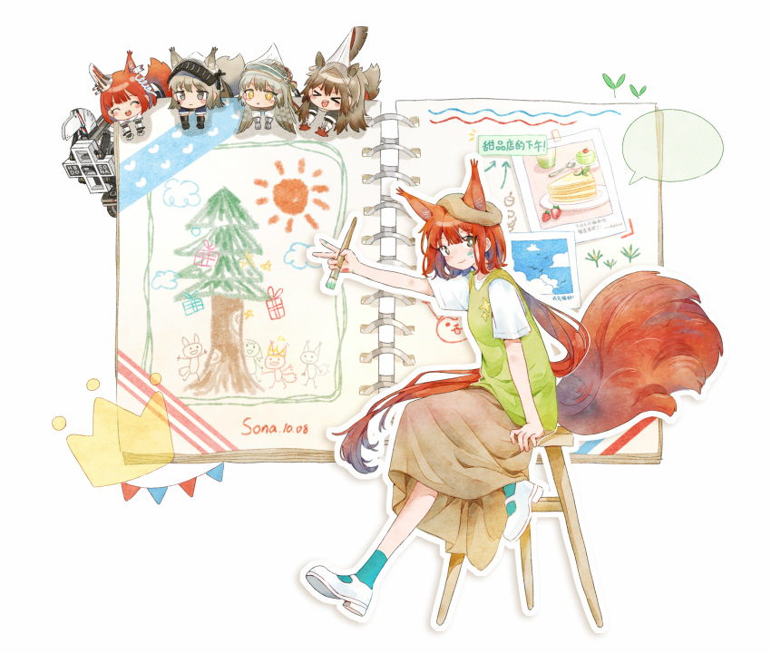 >_<, 1other, 4girls, :o, ^_^, alternate_costume, animal_ears, arknights
