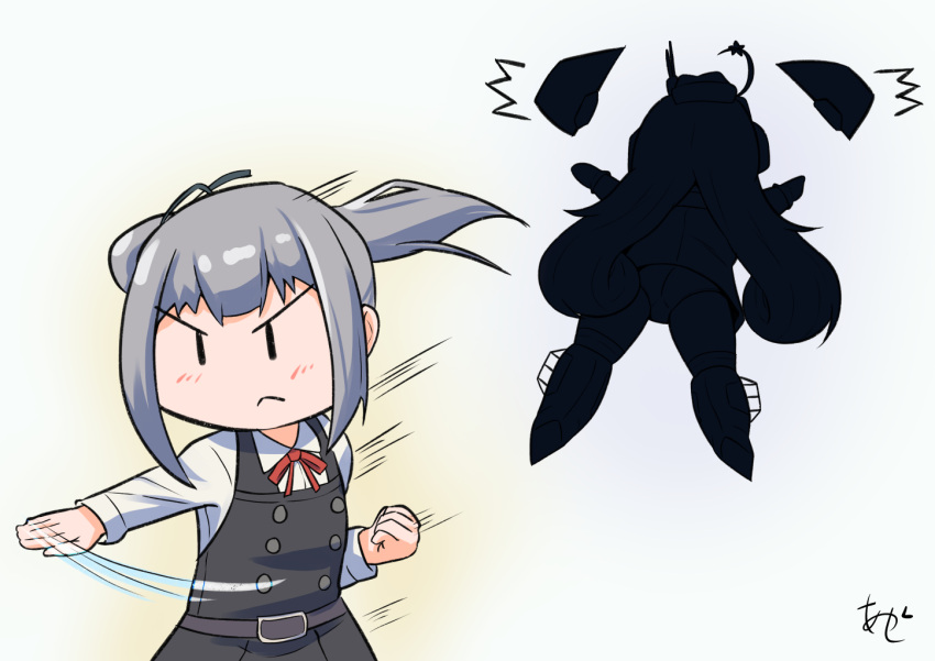 2girls, akashieru, catfight, collared_shirt, commentary_request, dress, dress_shirt, drum_(kancolle)