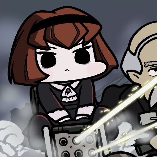 1boy, 1girl, balding, black_dress, black_eyes, black_hairband, bob_cut, closed_mouth