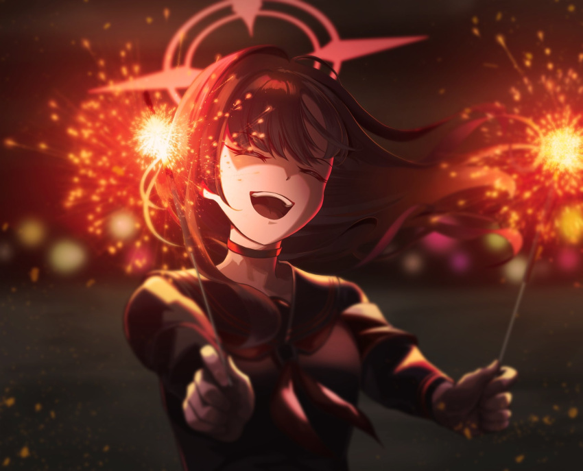 blue_archive, fireworks, gemb, happy, highres, school_uniform, smile
