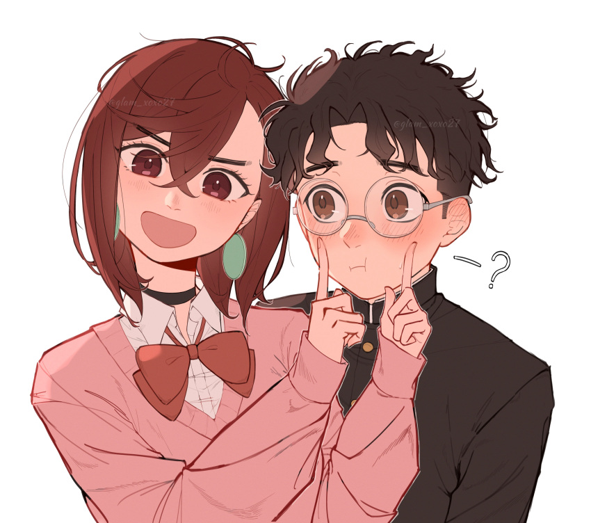 1boy, 1girl, :i, ?, absurdres, ayase_momo, black_choker, black_hair
