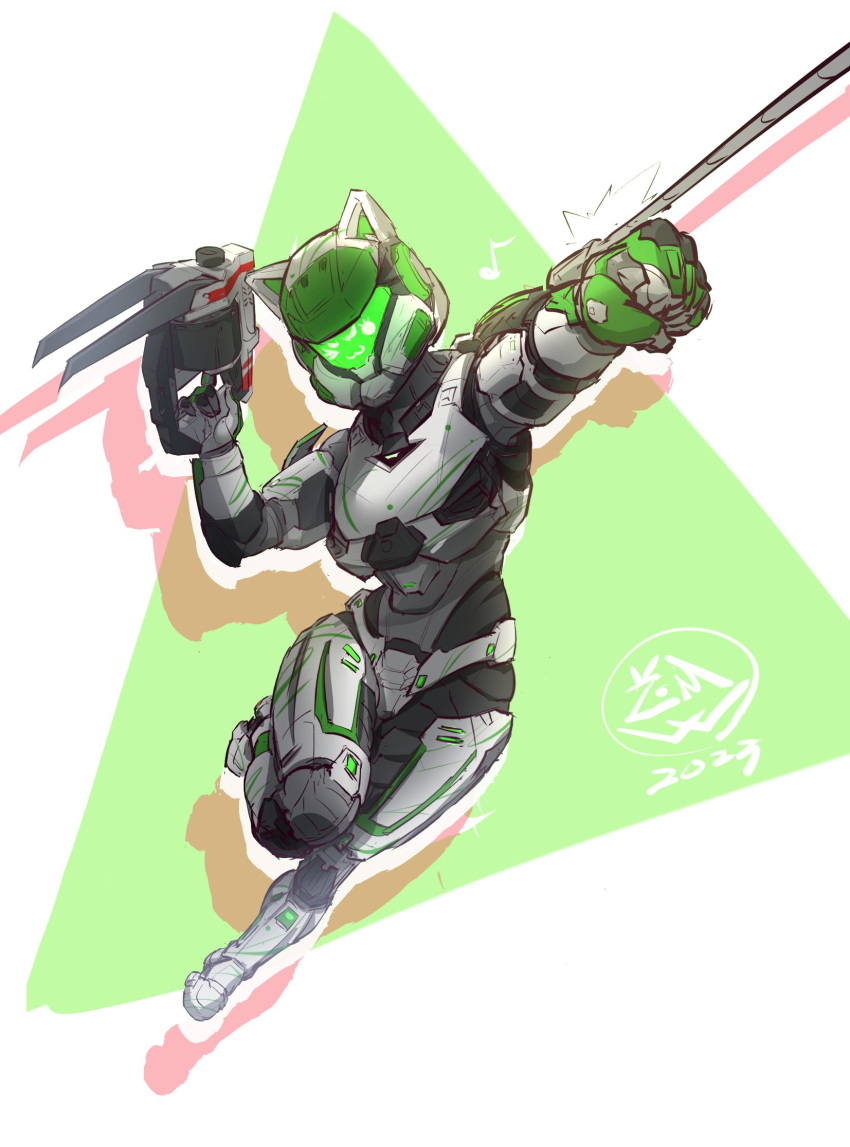 1girl, animal_ears, armor, assault_visor, cat_ears, ermao_wu, full_body, green_visor
