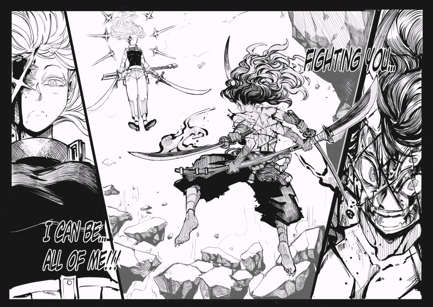 2girls, absurdres, antares_topaz, battle, blood, blood_on_face, collar, extra_eyes